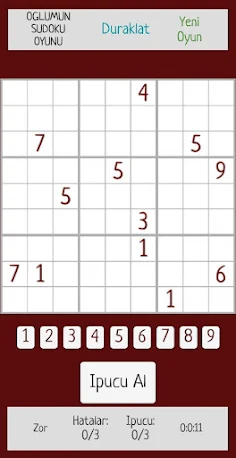 Oğlumun Sudoku Oyunu - Screenshot 1