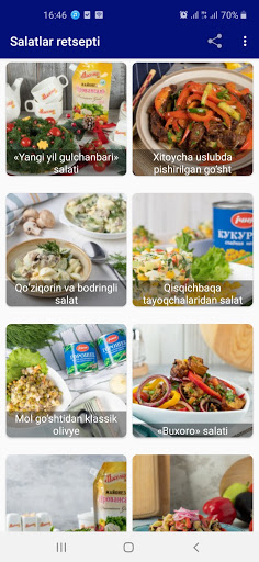 Android application Salatlar retsepti screenshort