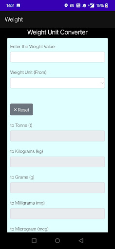 Weight Units Converter Screen 2