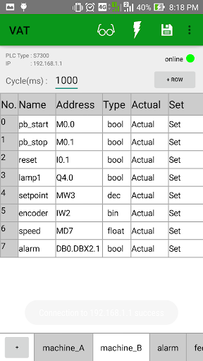 Android application PLC Siemens VAT demo screenshort