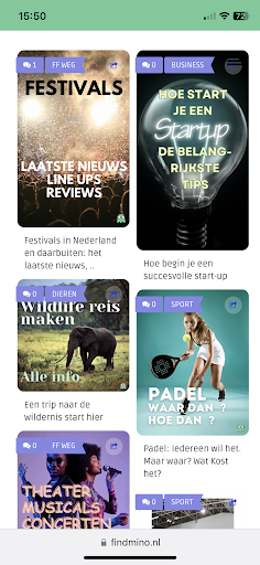 Android application Findmino.nl: De vrijetijds app screenshort