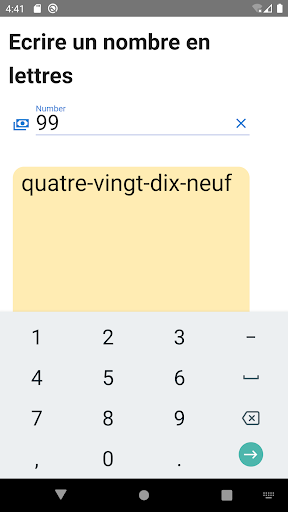 Android application nombre en lettres screenshort