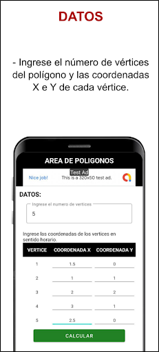Android application Area Poligono coordenadas screenshort