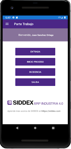 Android application SIDDEX Partes Trabajo screenshort