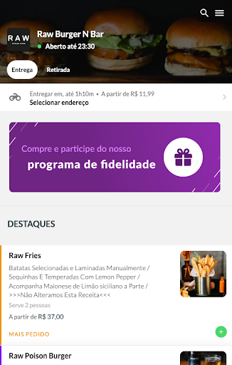 Android application Raw Burger N Bar screenshort
