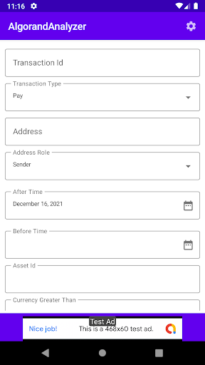 Android application Algorand Analyzer screenshort