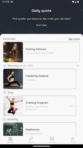 Screenshot of Vital Life: mindbody routines