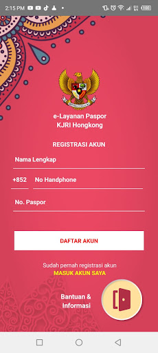 Android application e-Layanan Paspor KJRI Hongkong screenshort