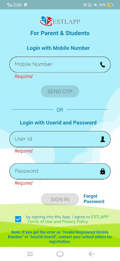 ESTLAPP Parent App Screen 2