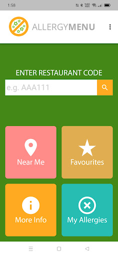 Android application Allergy Menu screenshort