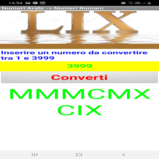 Roman numeral converter Screen 3