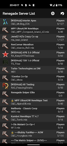 Android application Renegade Server List screenshort