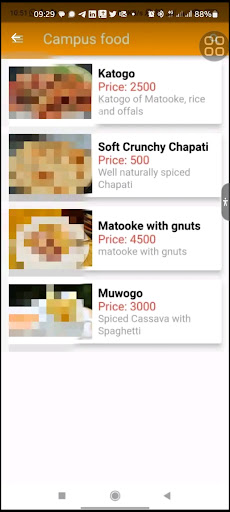 Android application Campus foods screenshort