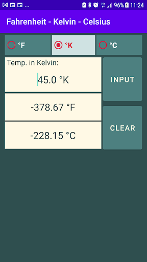 Android application Fahrenheit - Kelvin - Celsius screenshort