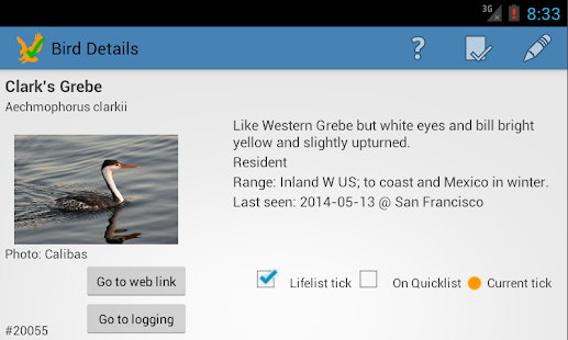 US Birding Checklist Screenshot
