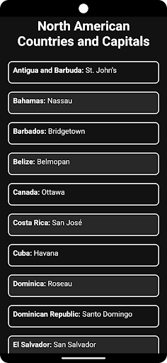 Countries & Capitals Screen 3
