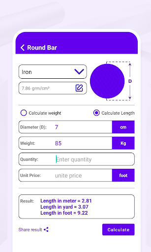 Metal and Liquid Calculator Screen 3