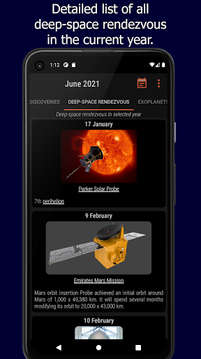 Android application Space Oddity: cosmic calendar screenshort