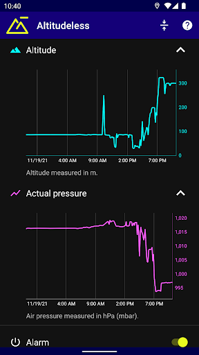 Altitudeless (Barometer Alarm) Screen 3