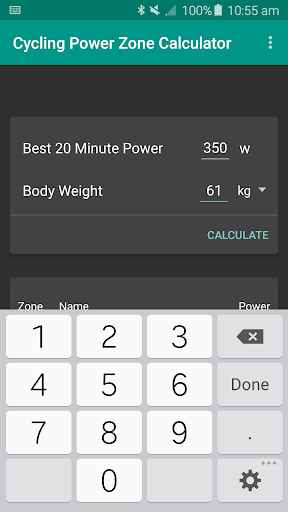 Cycling Power Zones Screen 2