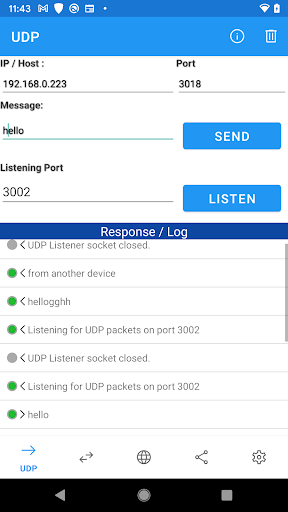 Android application UDP Sender / Receiver screenshort