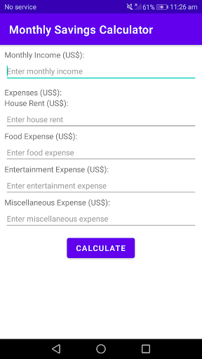 Android application Monthly Savings Calculator screenshort