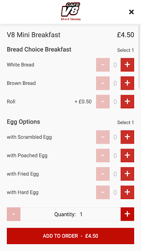 Cafe V8 Online Ordering App Screen 3