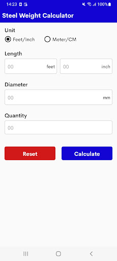 Android application Steel Weight Calculator screenshort
