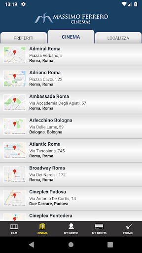 Android application Webtic Ferrero Cinemas screenshort