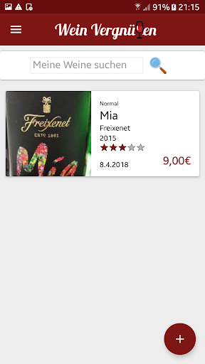 Android application Wein Vergnügen Verkostungsnoti screenshort