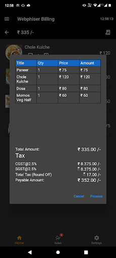 Webphiser Billing App Screen 2