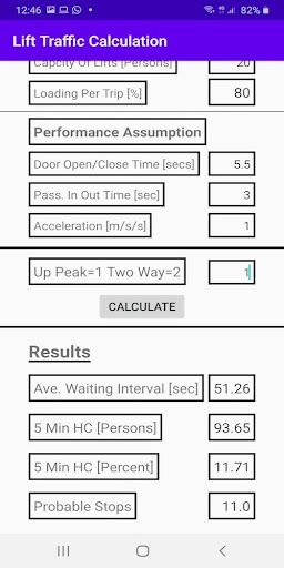 Lift Traffic Calculation Screen 2