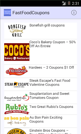 Android application Fast Food & Restaurant Coupons screenshort
