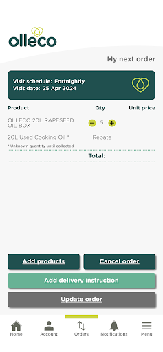 Olleco Customer Service App Screen 3