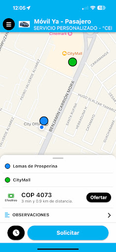 Android application Móvil Ya - Pasajero screenshort