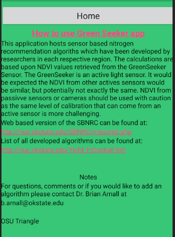 GreenSeeker N-Rate Calculator Screen 2