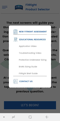FitRight Product Selector Screen 2