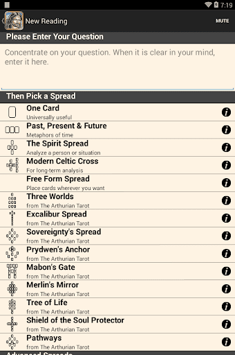 Screenshot of Arthurian Tarot