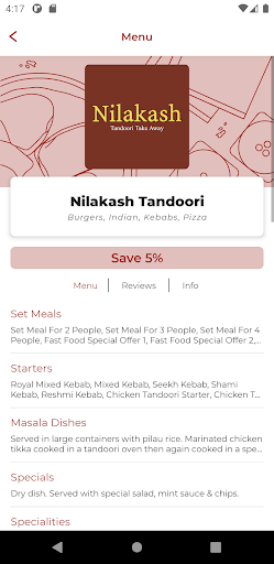 Android application Nilakash Tandoori WF4 screenshort
