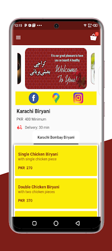 Android application Karachi Bombay Biryani screenshort