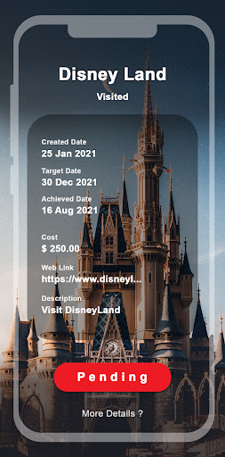 Travel Goals (Travel Bucket) Screen 2