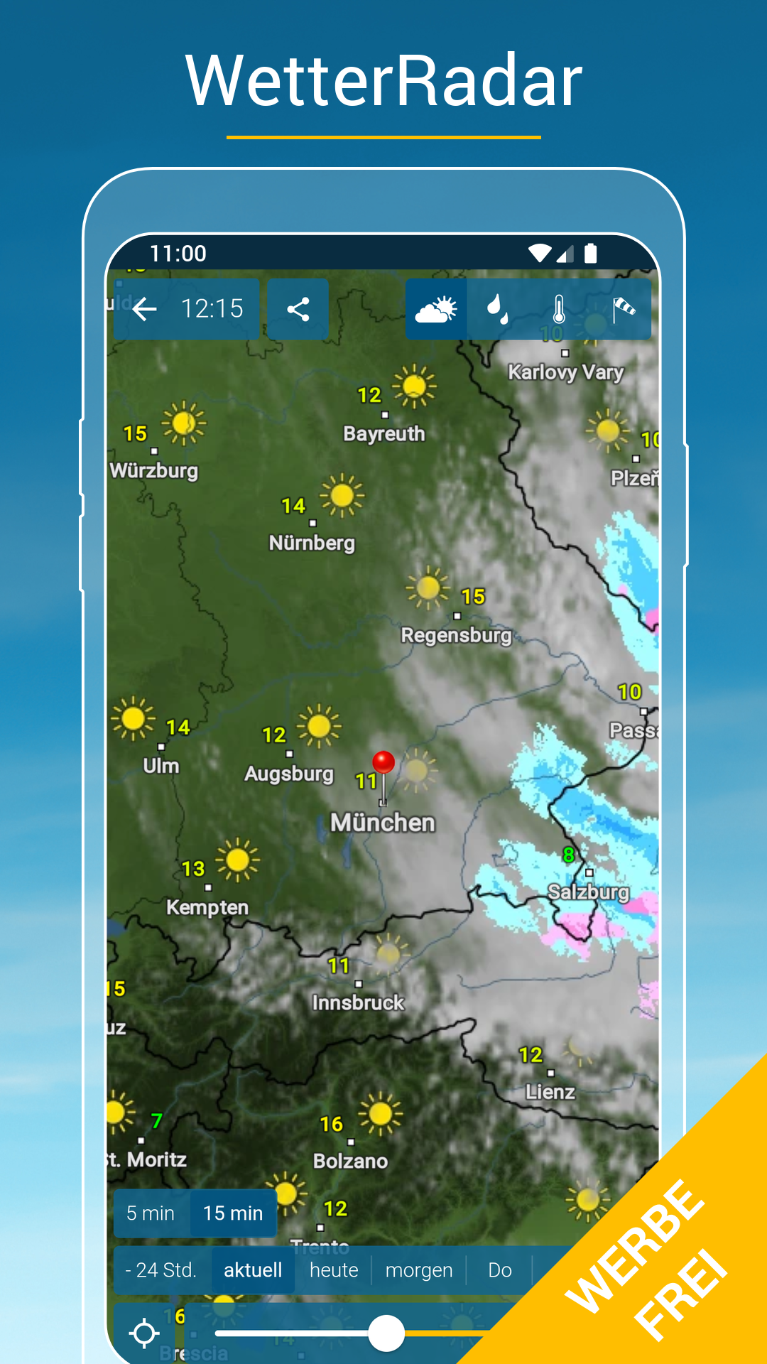 Android application RegenRadar mit Unwetterwarnung screenshort