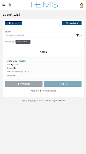 Total Event Management System Screen 2