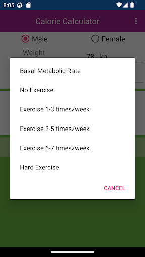 Calorie Calculator Screen 3