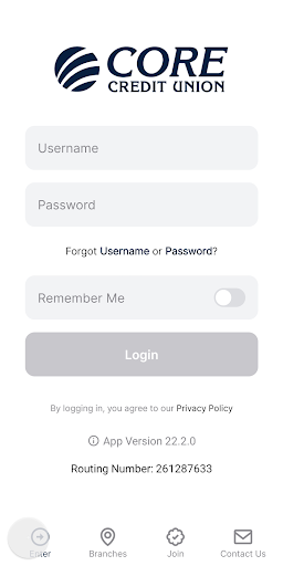 Android application CORE Credit Union screenshort