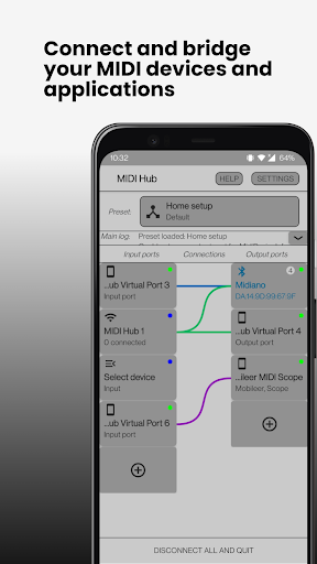 Android application MIDI Hub - RTP, USB, BT Bridge screenshort
