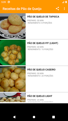 Android application Receitas de Pão de Queijo screenshort