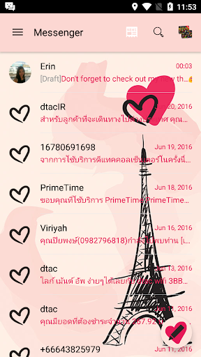 SMS Messages Paris Pink Theme Screen 3