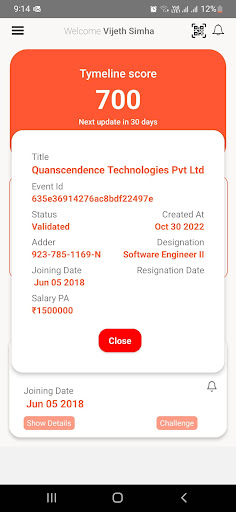 Android application Tymeline screenshort