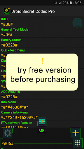 Android application Droid Secret Codes Pro screenshort